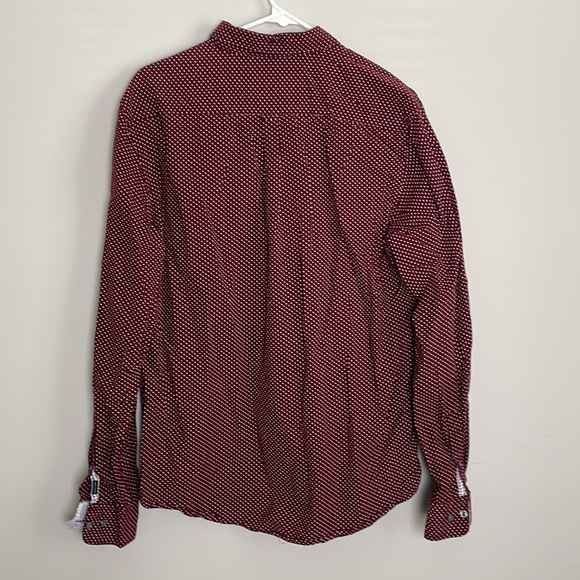 Denim & Flower Burgundy with White dots long sleeve Button Down- Large - Picture 2 of 13